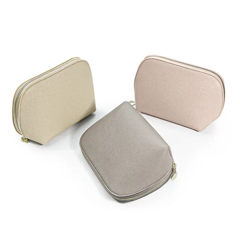 Wholesale Customized Travel Shell Cosmetic Bag Metal Zipper Women Makeup Storage Bag Leather Cosmetic Bags