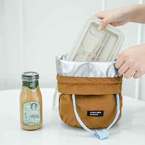 Sac à déjeuner isotherme en coton avec cordon de serrage, sac bento portable pour les employés de bureau et les étudiants - Product Image 5