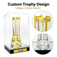 Trophée en cristal gravé sur mesure avec cadre en métal doré, trophée de compétition, trophée de championnat, cadeau commémoratif d'entreprise, logo personnalisé