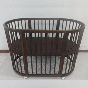 Juego de Muebles de Madera Oscura para Guardería NZMAN, Convertible 3 en 1, <span class=keywords><strong>Cuna</strong></span> Ovalada de Madera para Bebés Recién Nacidos con Ruedas - Product Image 2