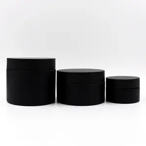 Customized 30g 50g 100g PET Frosted Matte Black Plastic Cosmetic Cream Jar With Black Lid
