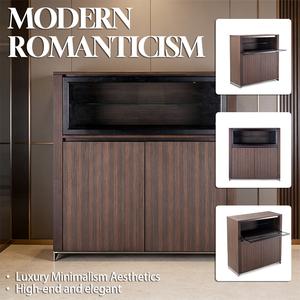 Buffet en placage de bois avec rangement dissimulé, structure en acier inoxydable, éclairage LED à détecteur de mouvement, armoire à vin en bois - Product Image 2