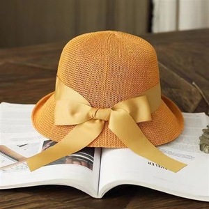 Casual Versatile Straw Hat Bow <b>Sunscreen</b> Fisherman Hat Small Brim Bucket Hat - Product Image 5