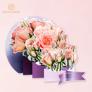 Nouvelle carte de vœux romantique 3D Bouquet de roses avec texte de vœux bâtons et enveloppe 2023