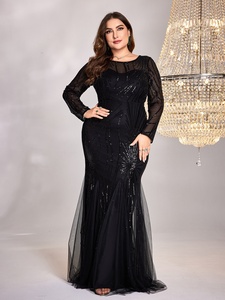 Nuovo Abito da <span class=keywords><strong>Sera</strong></span> Lungo a Sirena, Taglia Grande, Vestibilità Slim, Maniche Regolari, Scollo a O con Diamanti, Elegante per Damigelle, Banchetti e Cerimonie - Product Image 1