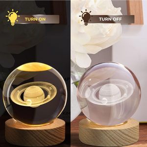 Vente en gros de boules de cristal 3D gravées au laser représentant le système solaire, en verre transparent, pour la décoration de bureau et de la maison, avec base LED et éclairage nocturne LED - Product Image 5
