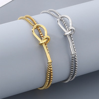 Bracelet cubain unisexe AFXSION tendance, design de niche, chaîne électroplaquée, en acier inoxydable, nœud d'amoureux, cadeau idéal