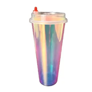 23Oz/700Ml Wegwerp Pp Laser Effect Plastic Melk Thee Cup Met Deksel