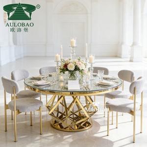 Juego de Mesa de Comedor Redonda Moderna de Acero Inoxidable Blanco para Apartamentos, Fiestas, Eventos y Uso en Hoteles - Product Image 1