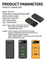 Chargeur portable Nouveau 20000mAh 22.5W Charge rapide Mini Power Bank Affichage LED 4 câbles intégrés Logo OEM Haute capacité 20000mAh