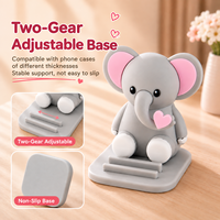 Support de téléphone éléphant mignon, ornement de bureau, support de téléphone portable réglable à double fente, base antidérapante, support de téléphone éléphant Kawaii