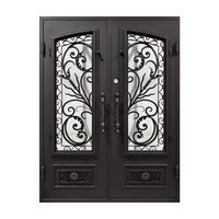Portes d'entrée de sécurité en fer forgé à double battant de conception classique personnalisées, prix d'usine pour appartement, salon, maison, extérieur