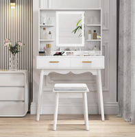 Ensemble Coiffeuse Moderne en Bois Blanc avec Miroir et Tabouret, Table de Maquillage à 3 Tiroirs pour Chambre/Salon, Meuble de Maison – Vente en Gros