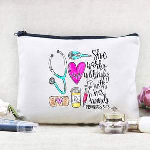 Personalized Eco Friendly Custom Cotton Makeup Cosmetic Zipper Pouch Reusable <b>Plain</b> Cotton <b>Canvas</b> Bag With Logo - Product Image 2