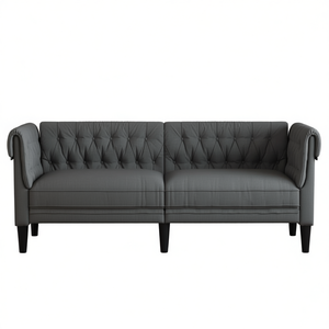 Sofá Chesterfield Gris Oscuro de Tres Plazas con Respaldo Acolchado y Tapicería de Tela para Sala de Estar - Product Image 1