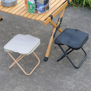 Outdoor Folding Chair Square Foldable Portable Camping <b>Garden</b> <b>Stool</b> Khaki Black Casual Style - Product Image 2