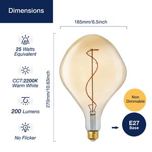 Amber Edison Led Cổ điển vàng bóng đèn dây tóc trong nhà AC Powered a165s xoắn ốc bóng đèn dây tóc E27 giáng sinh Glass Đèn trang trí - Product Image 2