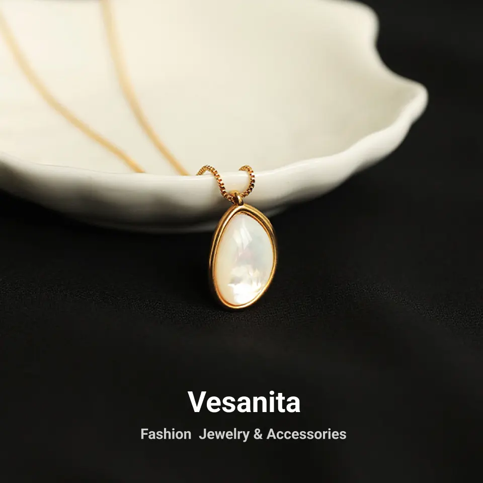 Vesanita diskon besar antik sederhana klasik 18k perhiasan berlapis emas cangkang putih alami ibu dari mutiara Oval liontin kalung