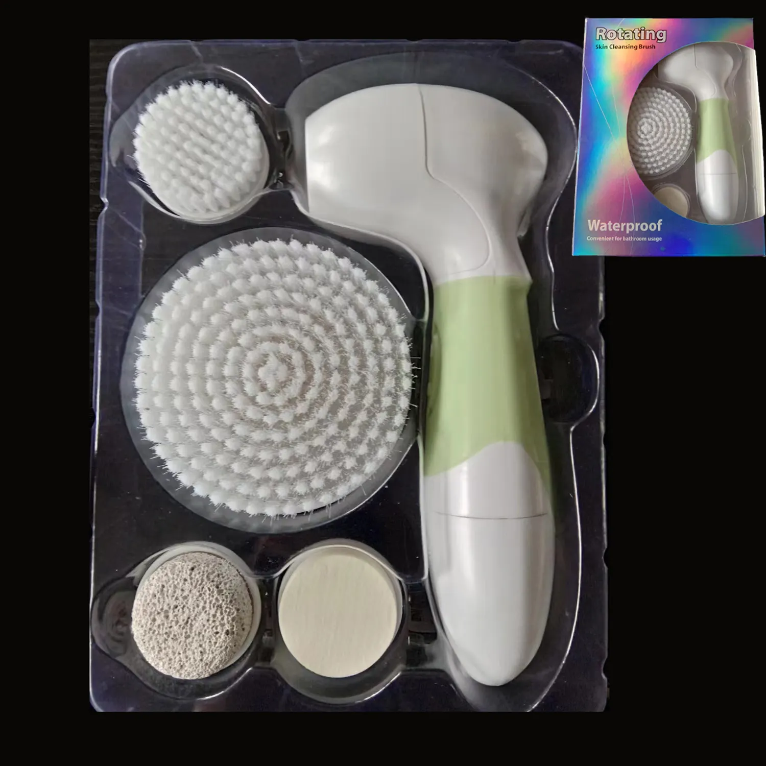 Juego de cepillos giratorios de limpieza Facial a prueba de agua Popular, cepillo limpiador facial eléctrico con 5 cabezales de cepillo exfoliante