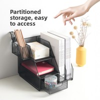 Organisateur de bureau en métal détachable avec plateau à documents, porte-fichiers multifonctionnel, tiroir et porte-stylos