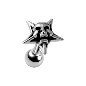 Orecchino Unisex in Acciaio Chirurgico con Sfera, Design a Teschio Placcato <span class=keywords><strong>Argento</strong></span> 8MM per <span class=keywords><strong>Piercing</strong></span> Helix e <span class=keywords><strong>Trago</strong></span> - Product Image 1