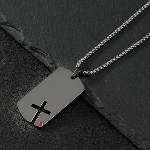 <span class=keywords><strong>Colgante</strong></span> de Cruz Punk personalizado de acero inoxidable, collar <span class=keywords><strong>militar</strong></span> con placa de identificación de perro con piedras CZ, joyería para hombre, regalos de motorista y balancín - Product Image 3