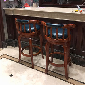 Antik industri kulit kayu padat konter atas kursi bar tinggi 60cm desain barel mewah berputar bar kursi tinggi - Product Image 2