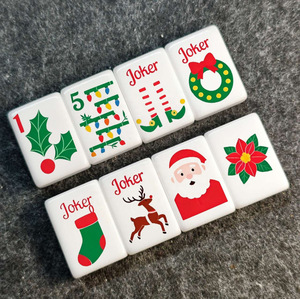 Jeu de tuiles de Mahjong américain rose de Noël avec motif renne et canne de bonbons, en plastique moderne imprimé 3 couleurs - Product Image 2