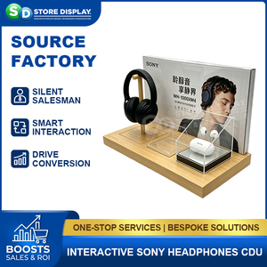 Présentoir interactif sur mesure pour comptoir, idéal pour écouteurs, en bois, pour la vente au détail, optimisé pour la conversion d'achats (CDU) - Product Image 1