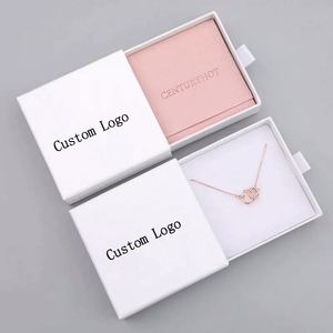 Custom Logo Branded Small Cardboard White Packaging Drawer Pattern Square Jewelry <b>Box</b> <b>for</b> Earrings and Ring - Product Image 2