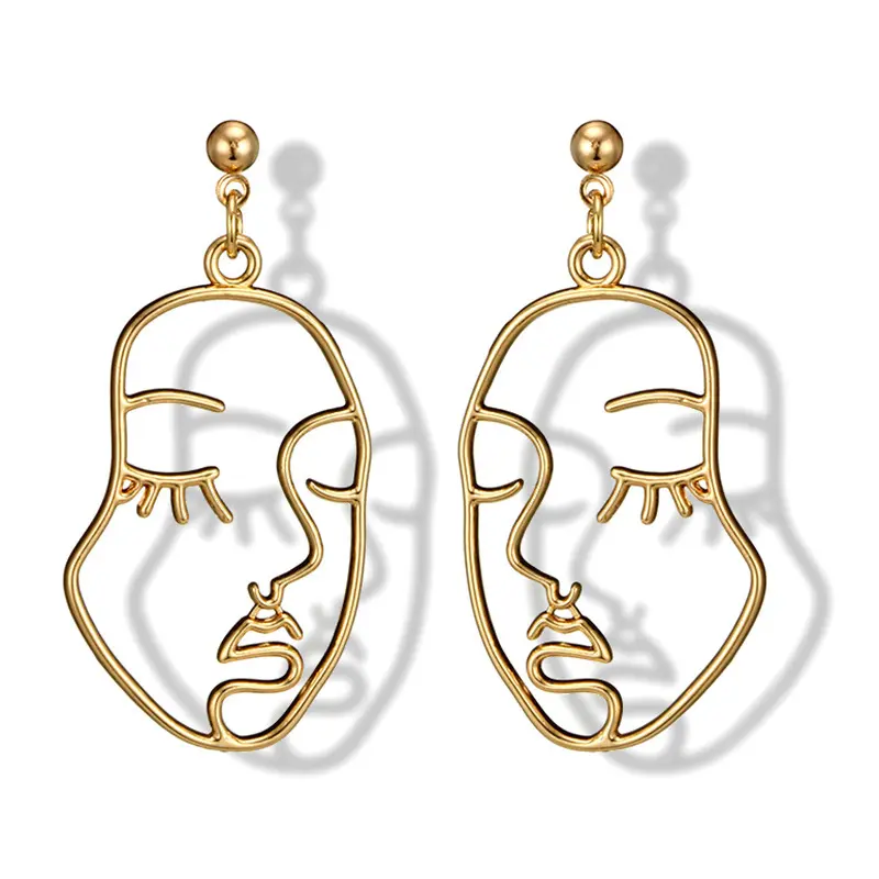 Vriua Fashion Abstract Hollow Out Face Dangle Earrings For Women Statement Long Drop Earrings Jewelry Earrings Boucles D'oreille 