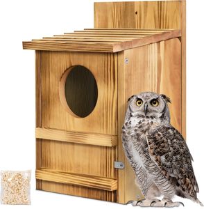 Nichoir pour hibou chauve-souris, nichoir pour oiseaux, nichoir en bois à ouverture circulaire pour l'extérieur avec vis de fixation, copeaux de bois, maison pour animaux de compagnie - Product Image 5