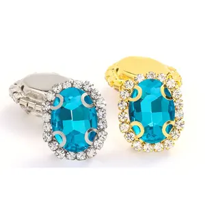 Strass di cristallo di vetro di forma ovale all'ingrosso con artigli a catena a tazza diamante a punta cucire su pietre per accessori di abbigliamento