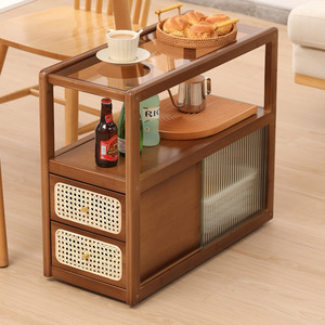 Simple Wooden <b>Sideboard</b> With Glass Top And <b>Storage</b> Drawers For Kitchen Living Room - Product Image 2