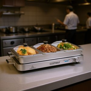 Bandeja Calentadora Eléctrica Costway de 3 Compartimentos Plateada con Control de Temperatura, Equipo de Cocina Comercial - Product Image 2