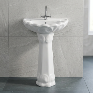 Lavabo de Cerámica Blanco Brillante de Calidad de Exportación, Lavabo de Pedestal Completo, Lavabo de Porcelana para Baño, Artículos Sanitarios - Product Image 4