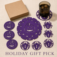 Sous-verres en feutre violet avec motifs graphiques de citrouille et d'araignée pour la décoration de la maison, du bar et de la table de cuisine