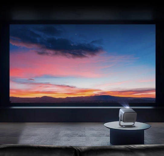New Design JGMO N1S 4K Long Laser Projector 1200 Lumens with White Fixed Frame Screen Wall Home Theater Triple Mini Projector