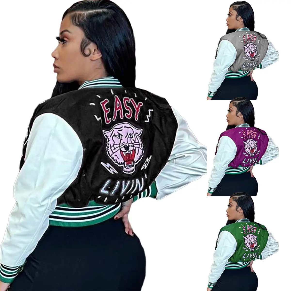 Streetwear Casual Winter Jackets 2022 Women Clothes Baseball Jersey Jackets Animals Pattern Jacket for Ladies