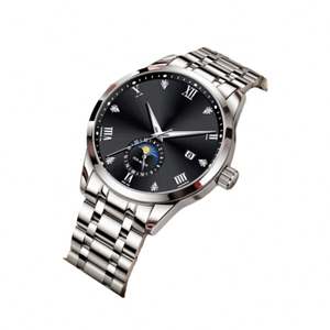 Montre-bracelet de luxe à phases lunaires, montre en moissanite pour hommes, montres mécaniques automatiques, montre en acier inoxydable - Product Image 6