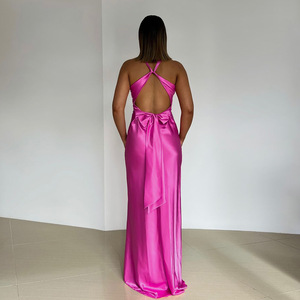 Re Mcgreen stella attorcigliata scollo a V senza maniche senza schienale Maxi abito elegante in raso <span class=keywords><strong>per</strong></span> festa di nozze <span class=keywords><strong>per</strong></span> <span class=keywords><strong>abiti</strong></span> di compleanno - Product Image 6