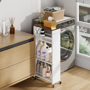 Kitchen Storage Trolley 4 Tier Rolling Cart With Wheels For Kitchen And Living Room White Carbon Steel Modern Design - Product Image 3