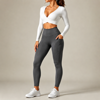 Leggings de course taille haute avec poches latérales, réfléchissants, effet ventre plat, pour entraînement, gym, yoga, pantalons de sport compressifs pour femmes