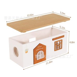 Creative wooden storage <b>box</b> for home desktop cable storage, solid wood multi-functional <b>router</b> power board concealment <b>box</b> - Product Image 4