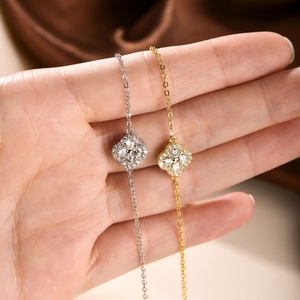 Exquisite Jewelry Eco-friendly Copper 14k Gold Plated 3MM VVS GRA Moissanite Classic Fashion Four Leaf Chain Link <b>Bracelet</b> - Product Image 5