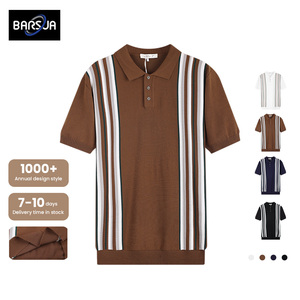 Camicia Polo Estiva a Righe per <span class=keywords><strong>Uomo</strong></span>, <span class=keywords><strong>Slim</strong></span> Fit, Manica Corta, Taglia Personalizzabile, Comoda, in Maglia con Bottoni - Product Image 1