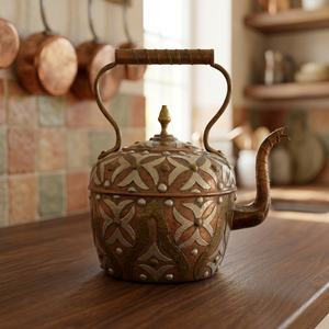 Vintage Brass Kettle With <b>Lid</b> And Handle Decorative Floral Pattern Water <b>Pot</b> - Product Image 5