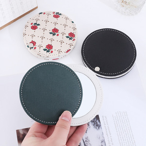 Black Leather Cosmetic Pocket Mirror Logo Custom <strong>Small</strong> <strong>Orders</strong> in Wholesale Pocket Lip Mirrors for Ladies - Product Image 1