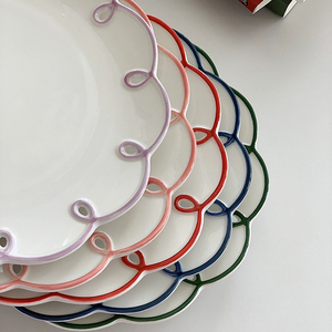 Juego de platos de cena de cerámica con forma festoneada europea con placas de carga de borde de Color para decoraciones de mesa de eventos de boda - Product Image 6