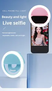 Anneau lumineux LED portable rechargeable avec trépied, 36 perles LED multicolores, taille 85 mm, pour téléphone portable/tablette, éclairage de beauté - Product Image 5